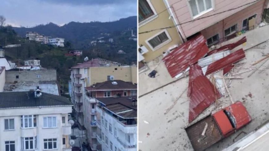 RİZE'DE FIRTINA ÇATILARI UÇURDU